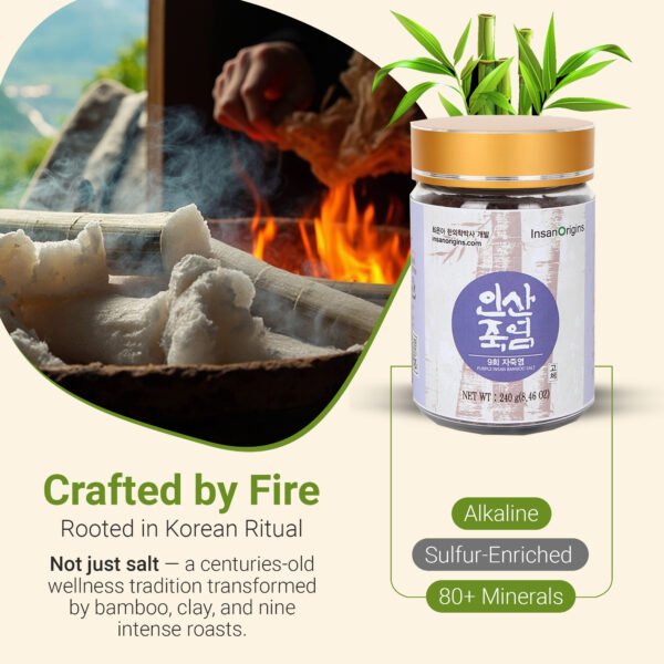 INSANORIGINS®9x Roasted Bamboo Salt – The Original |  Korean Alkaline Mineral Salt for Cooking Detox Use | 80+ Trace Mineral | CRYSTAL 240g