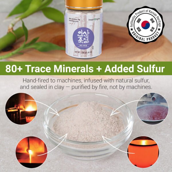 INSAN 9x Roasted Bamboo Salt – Korean Alkaline Mineral Salt for Cooking, Skincare Rituals & Detox Use | Powder 240g - Image 4